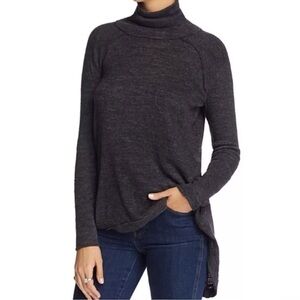 We the Free Gray Slub Hi-Low Split Back Turtleneck Top Size X-Small
